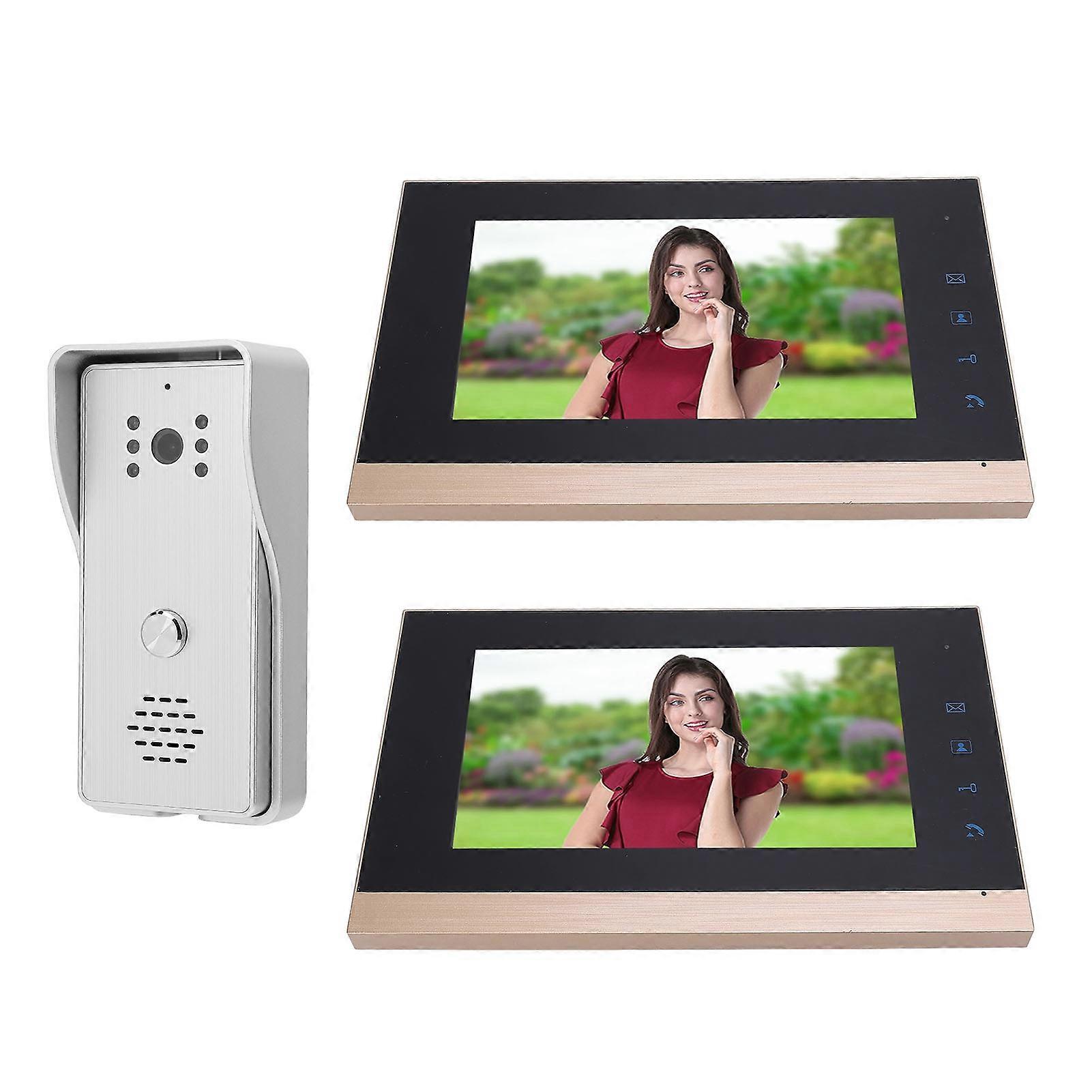 Video Intercom System Wired HD CMOS Sensor One Key Unlocking Touch Control Doorbell Camera with 7 Inch Screen for Home Company Apartment Silver 