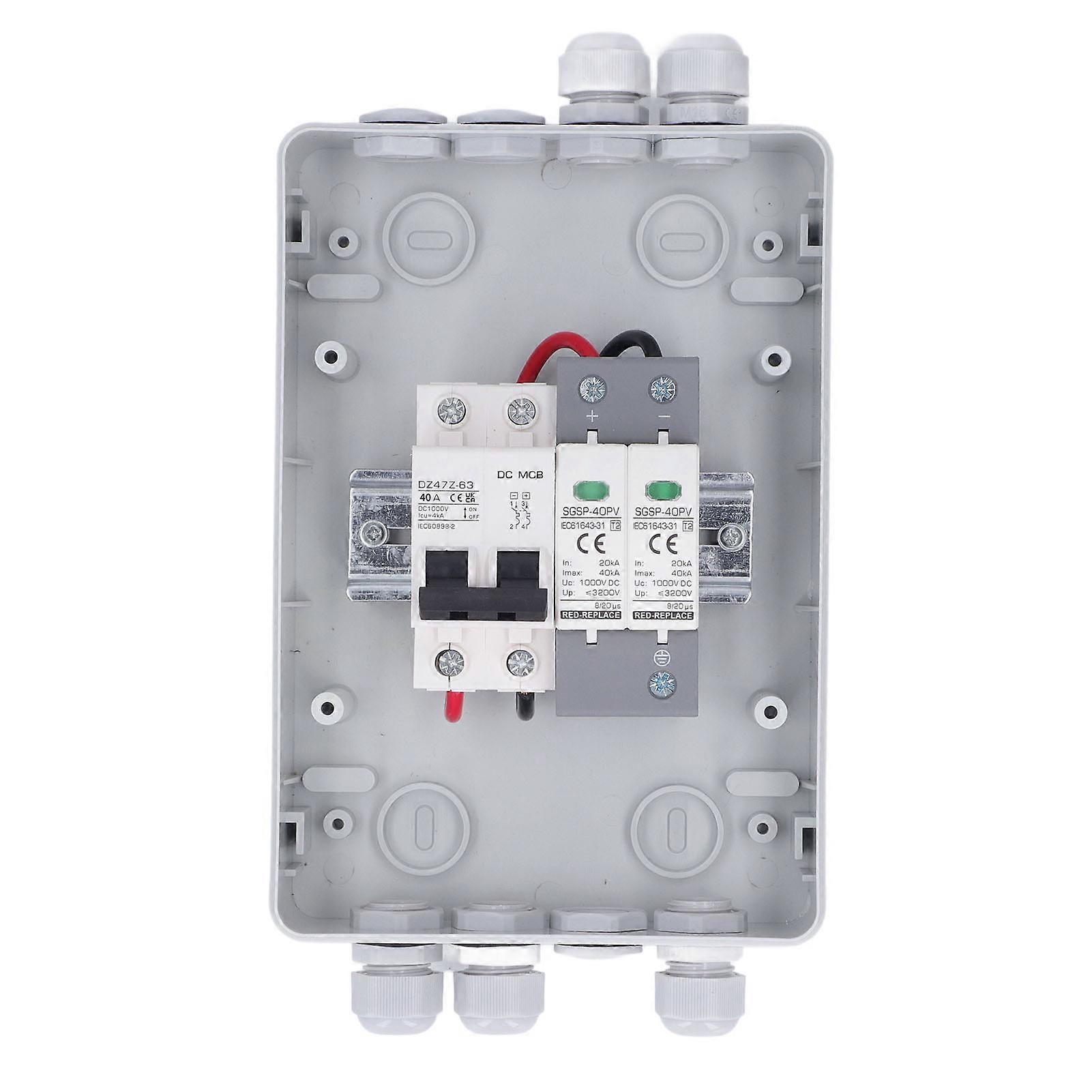 PV Combiner Box IP65 Waterproof Lightning Protection Photovoltaic Solar Disconnect Switch with 40A Circuit Breaker 1000V 