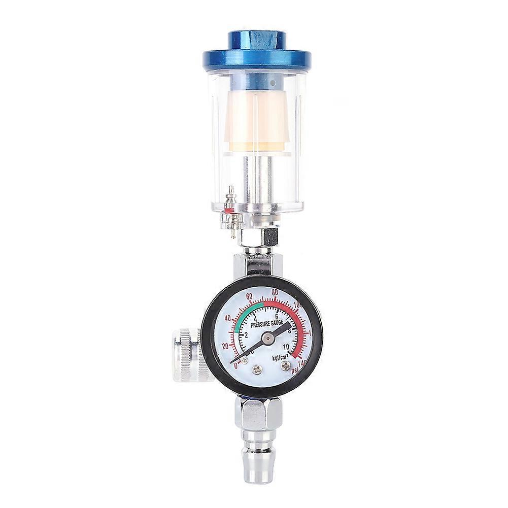 Air tool pressure regulator with pneumatic control and gauge