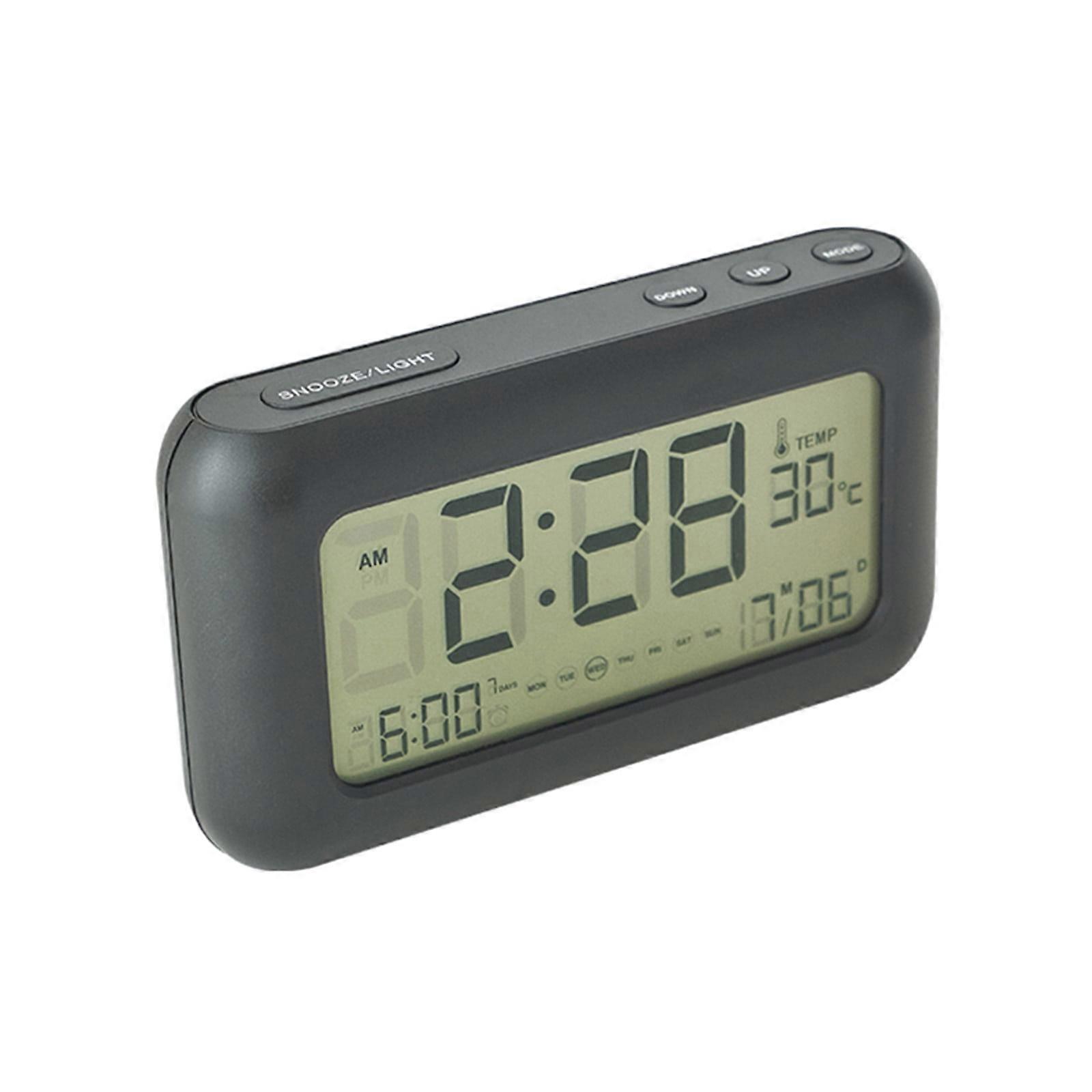 Tarmeek 170° Wide Angle LCD Clock, Day/Date/Temperature, 3 Alarms, Night Light, Rechargeable - Clearnce