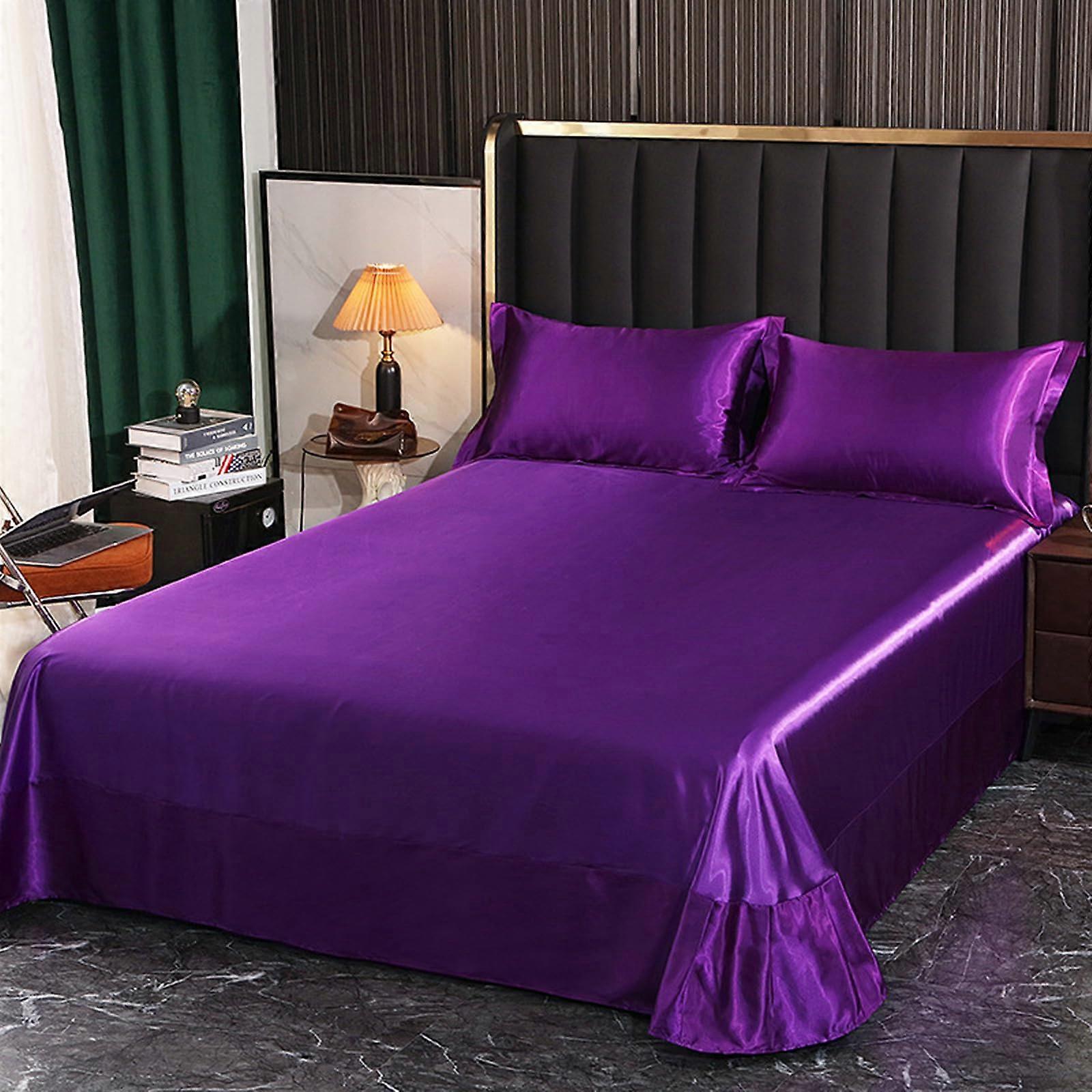 Satin Silk Bedding 230x250cm Purple Satin Bed Sheets Super Soft