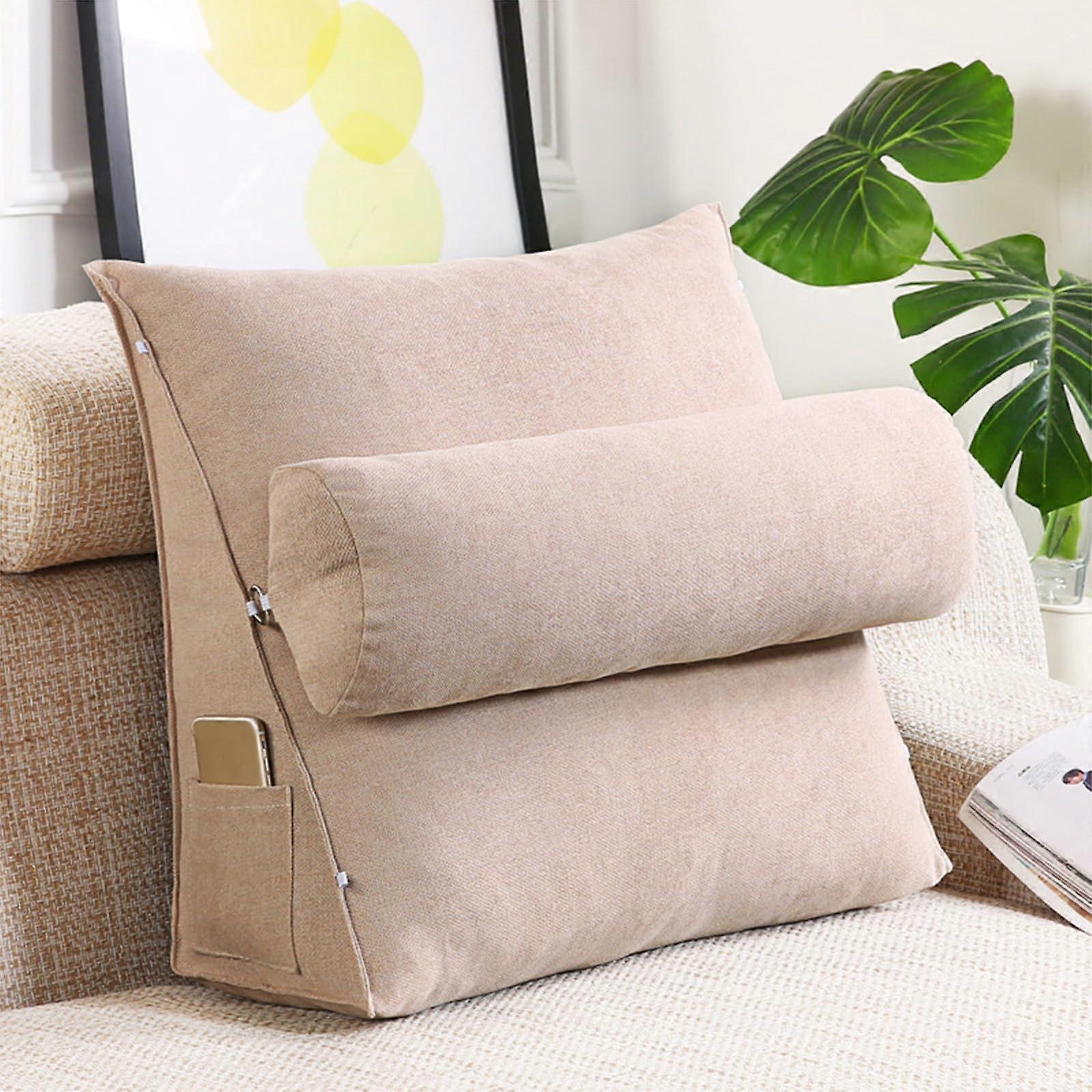 Adjustable Lumbar Support Pillow with Ergonomic Backrest for Bed Reading or Sofa Relaxation, Hemp Color 45x45x20cm