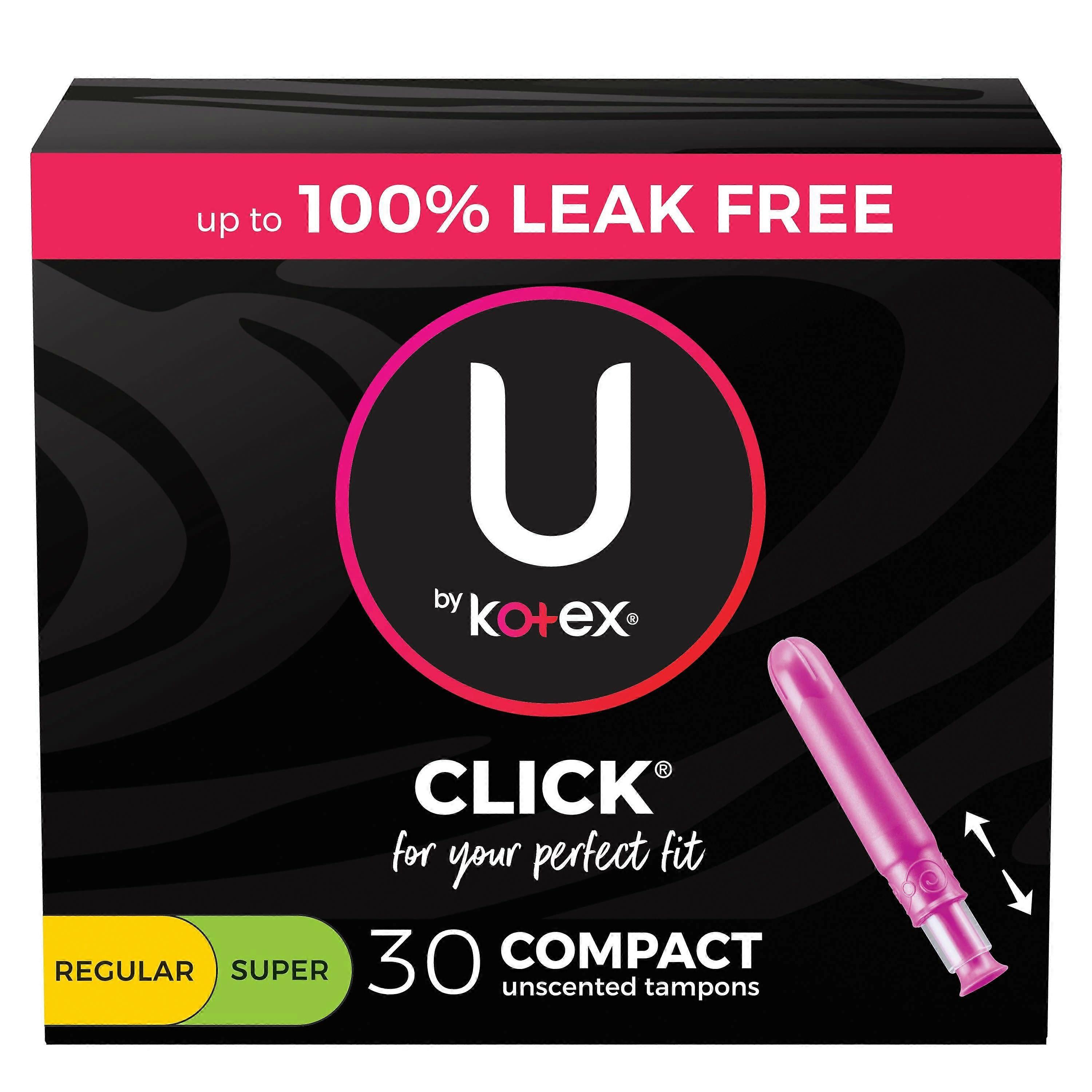Kotex U Click Compact Multipack Tampons, Régulier/super, Non parfumé, 30 Ea