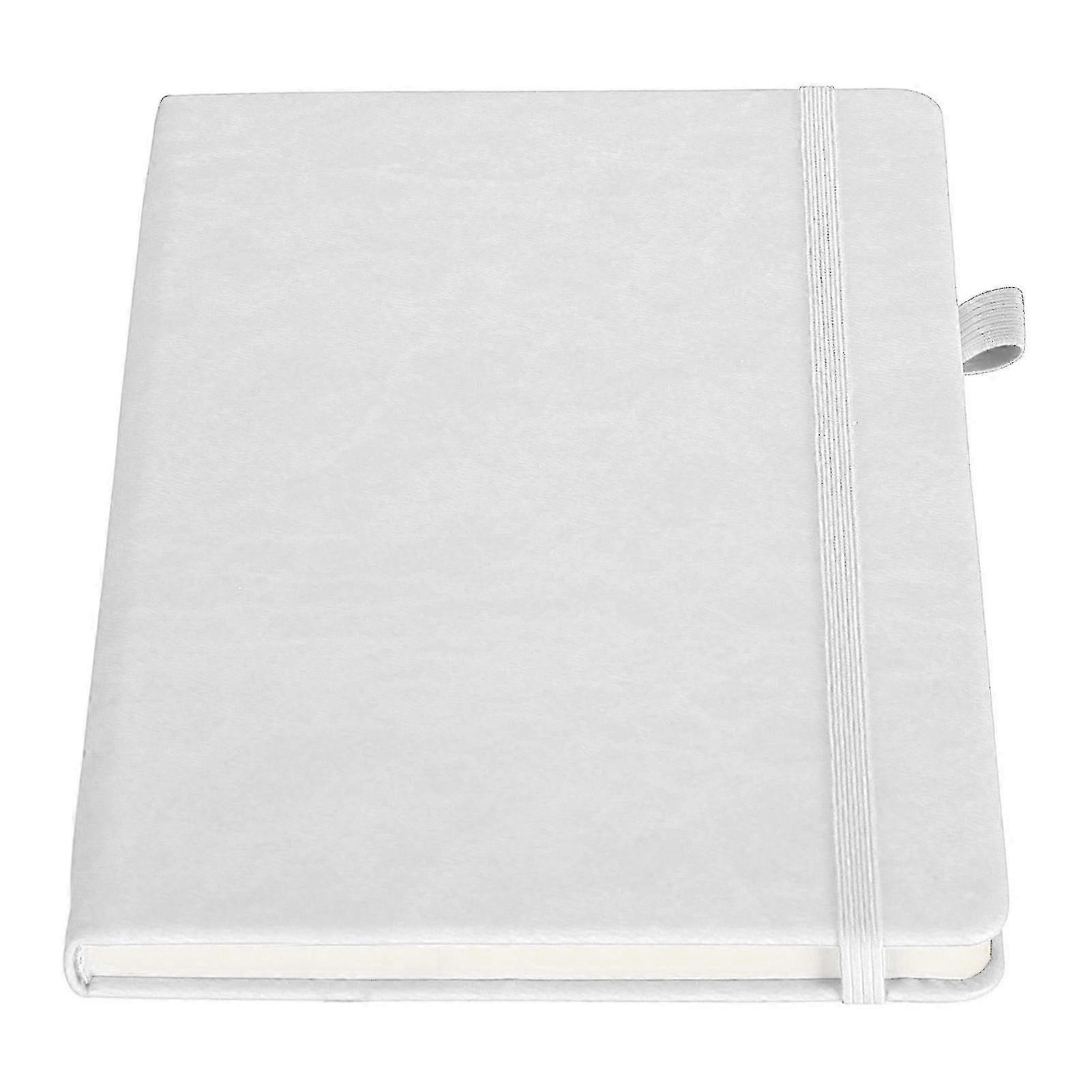 A5 Lined Notebook Portable PU Leather Hardcover Notebook with Elastic Strap for Business School White