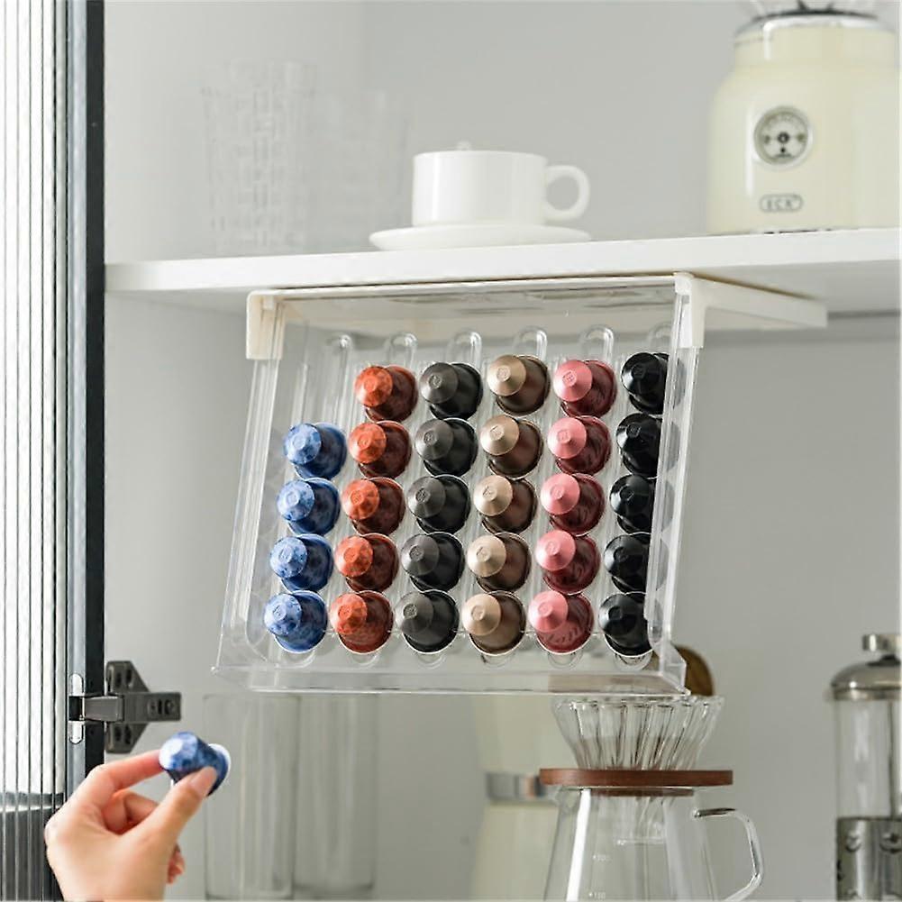 Coffee Pod Holder Under Cabinet Storage Rack for 30 Capsules, SpaceSaving OneHand Access White