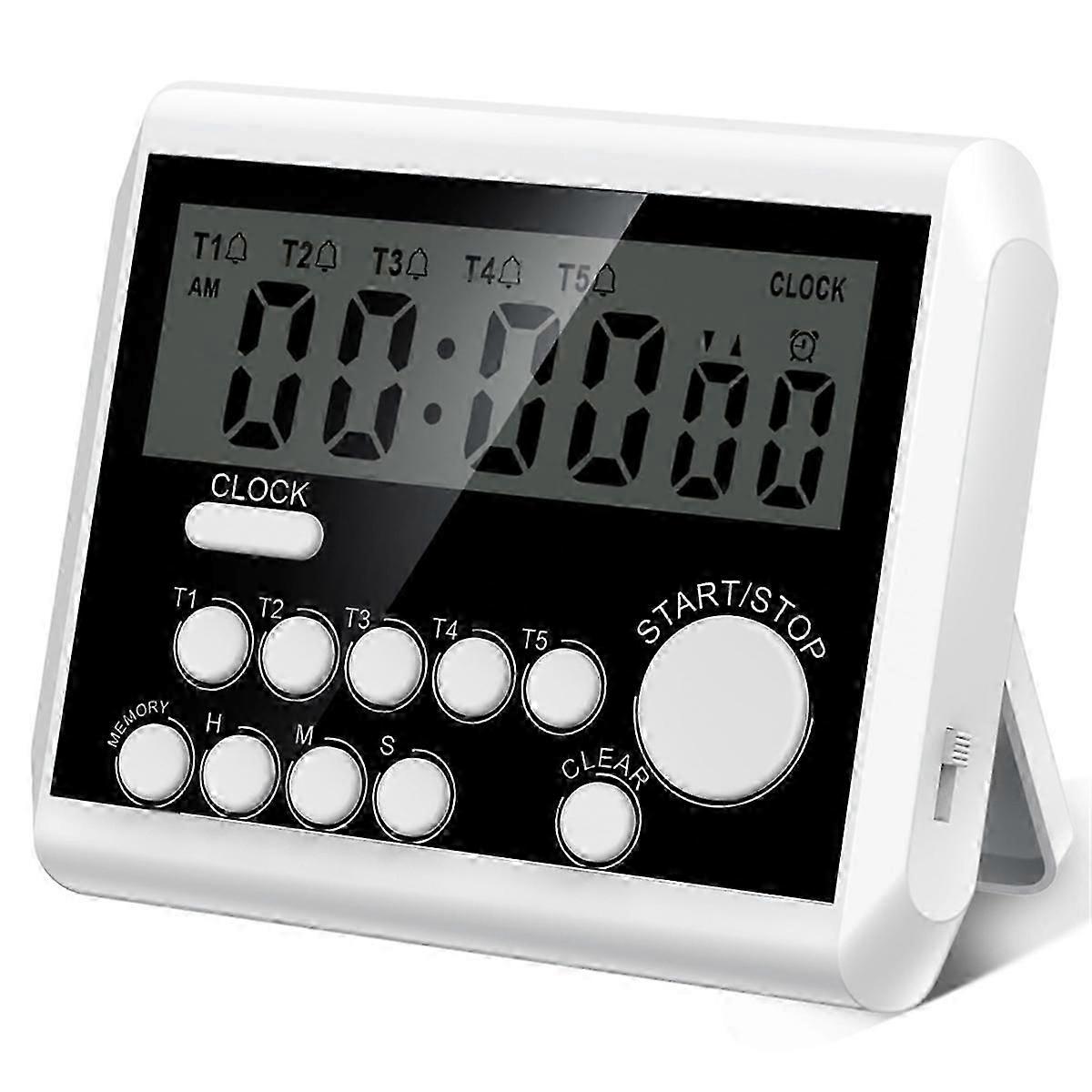 5 Channels Digital Kitchen Timer, Clock Mode with Large LCD Display, Cooking Timer, Loud Volume Alar