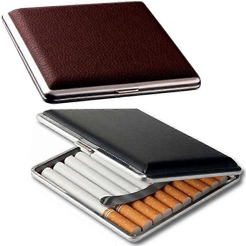 Leather Surface Cigarette Case King Size 20 Capacity Metal