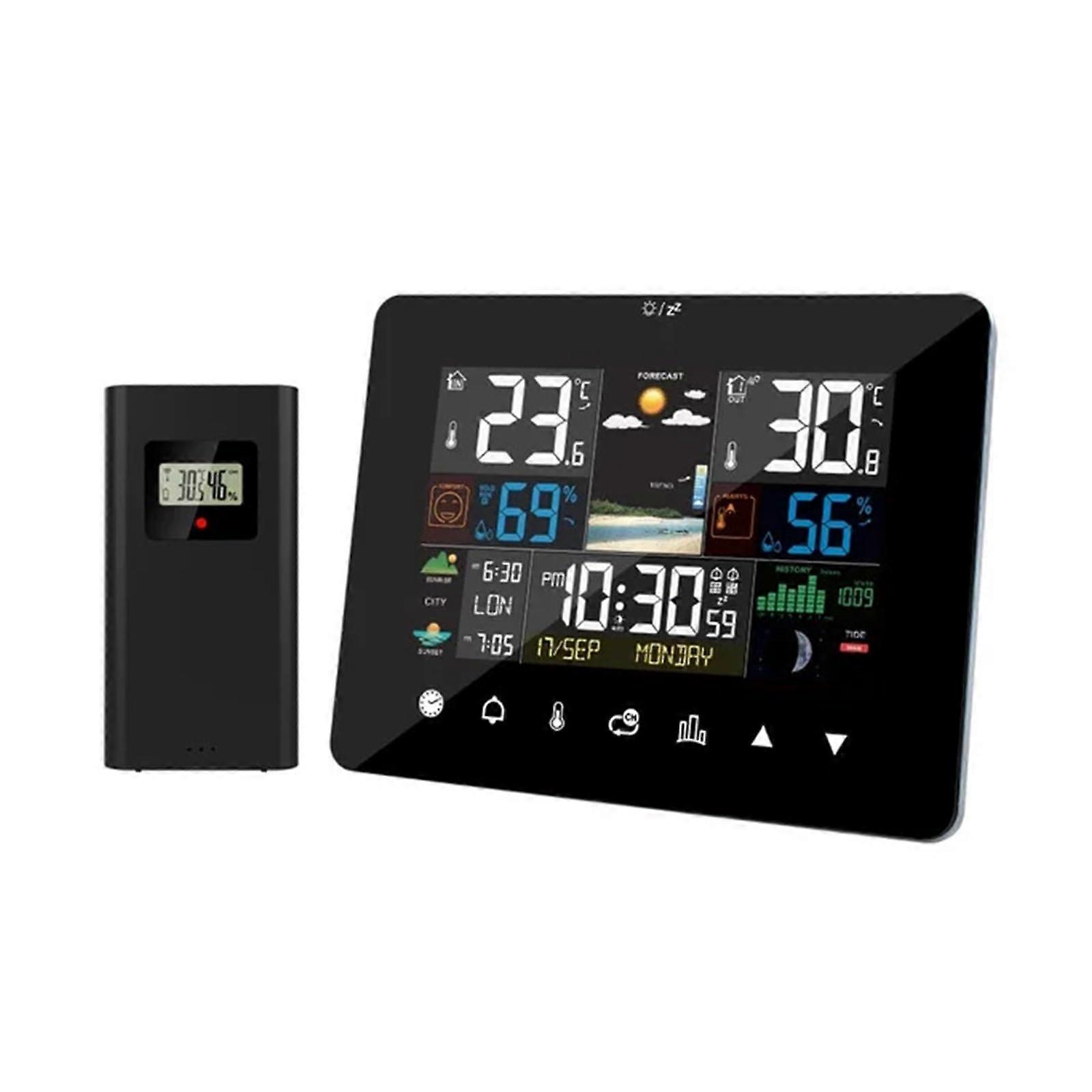 Weather Station Clock with Touchscreen Wireless Sensor Indoor Outdoor Temperature and Humidity