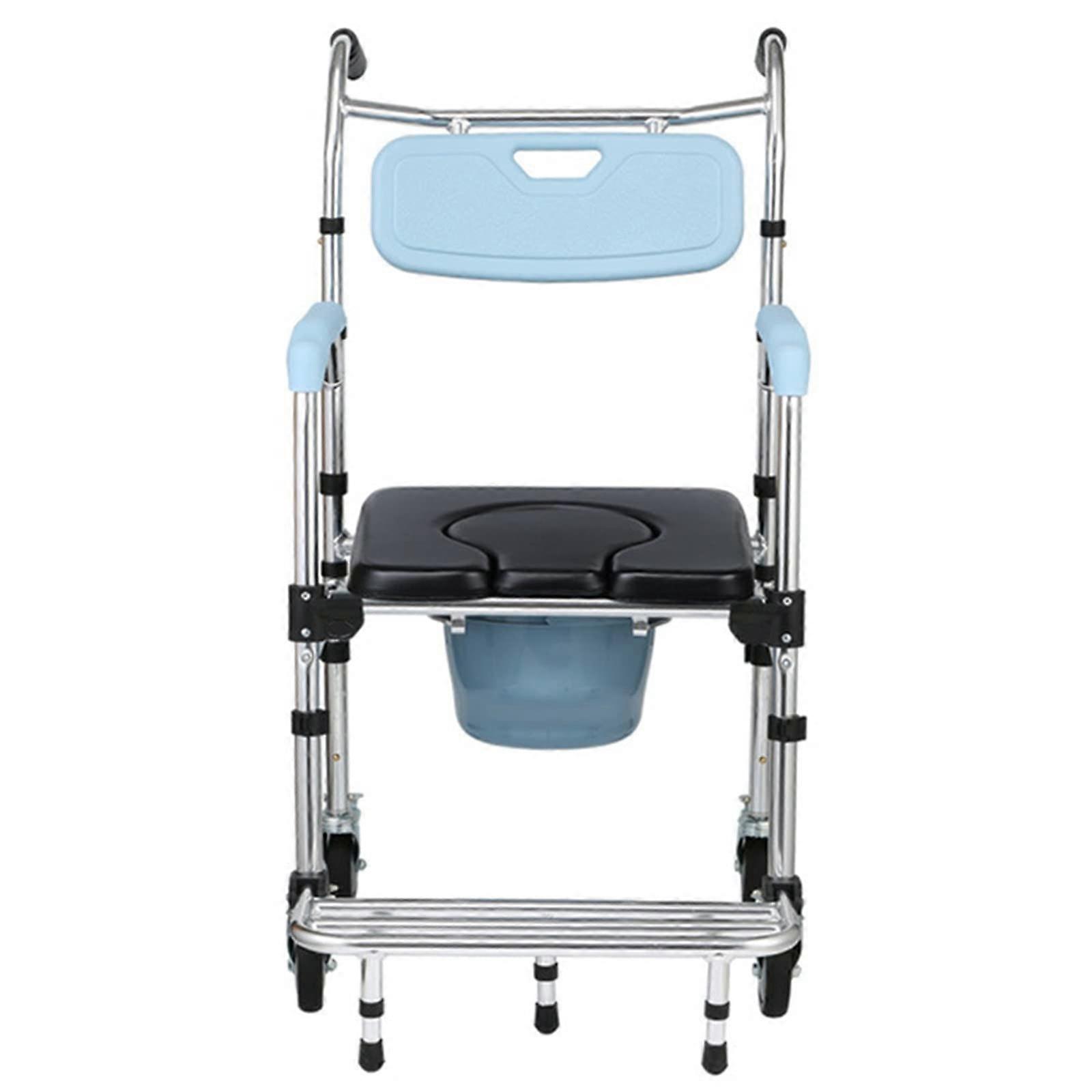 Height Adjustable Toilet Wheelchair Shower Commode Chair with Wheels Brakes and Removable Bucket