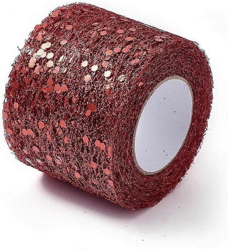 3 Rolls Glitter Sequin Deco Mesh Ribbons Tulle Fabric Tulle Roll Spool Fabric for Skirt Making Red 2 inch(5cm) 10yards/roll(9.144m)