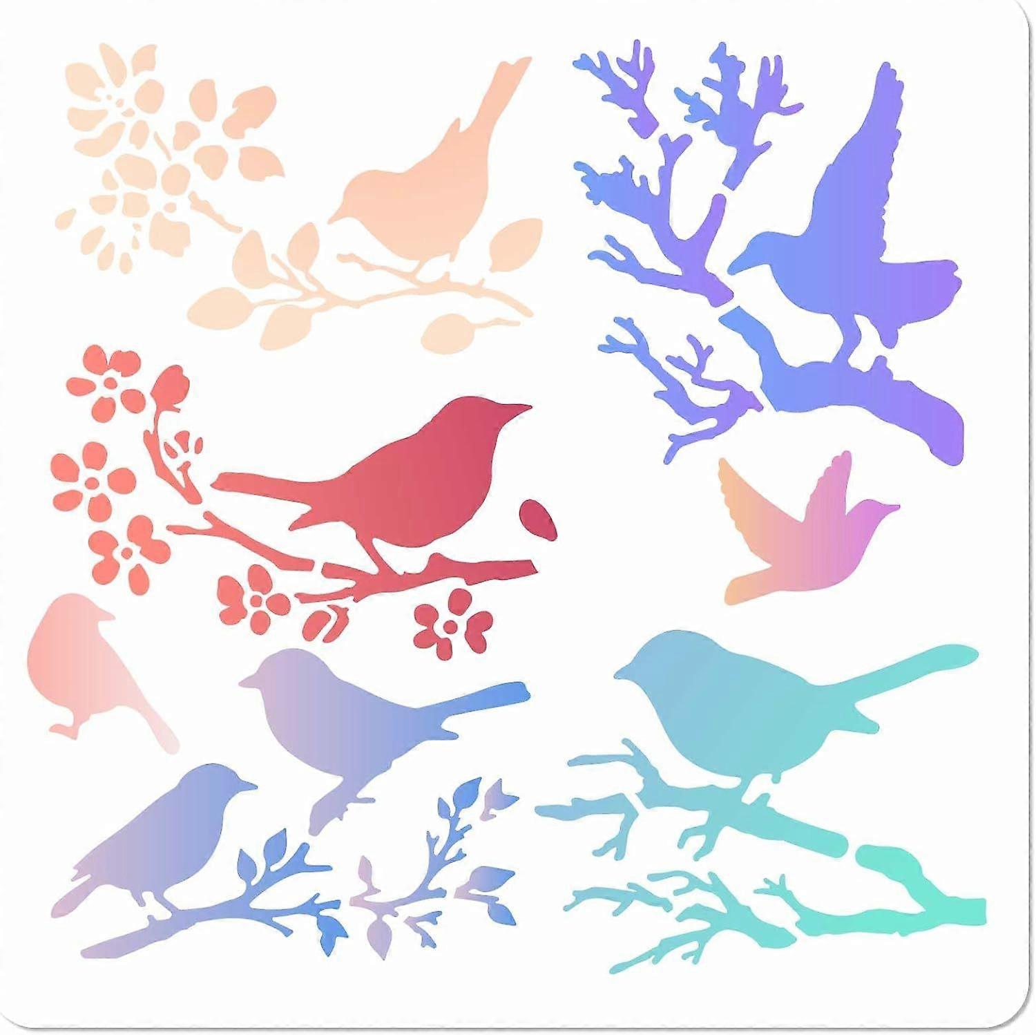 11.8 Inch Bird Stencil Large Birds on Tree Branch Flower Templates Hollow Out Plastic Silhouette Sign Drawing Reusable Template for Painting on Wood F