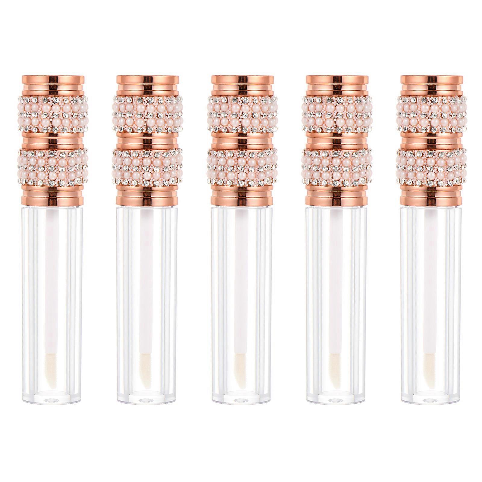 Lip Gloss Container for Storage Use 5Pcs Golden Plastic Refillable Tubes