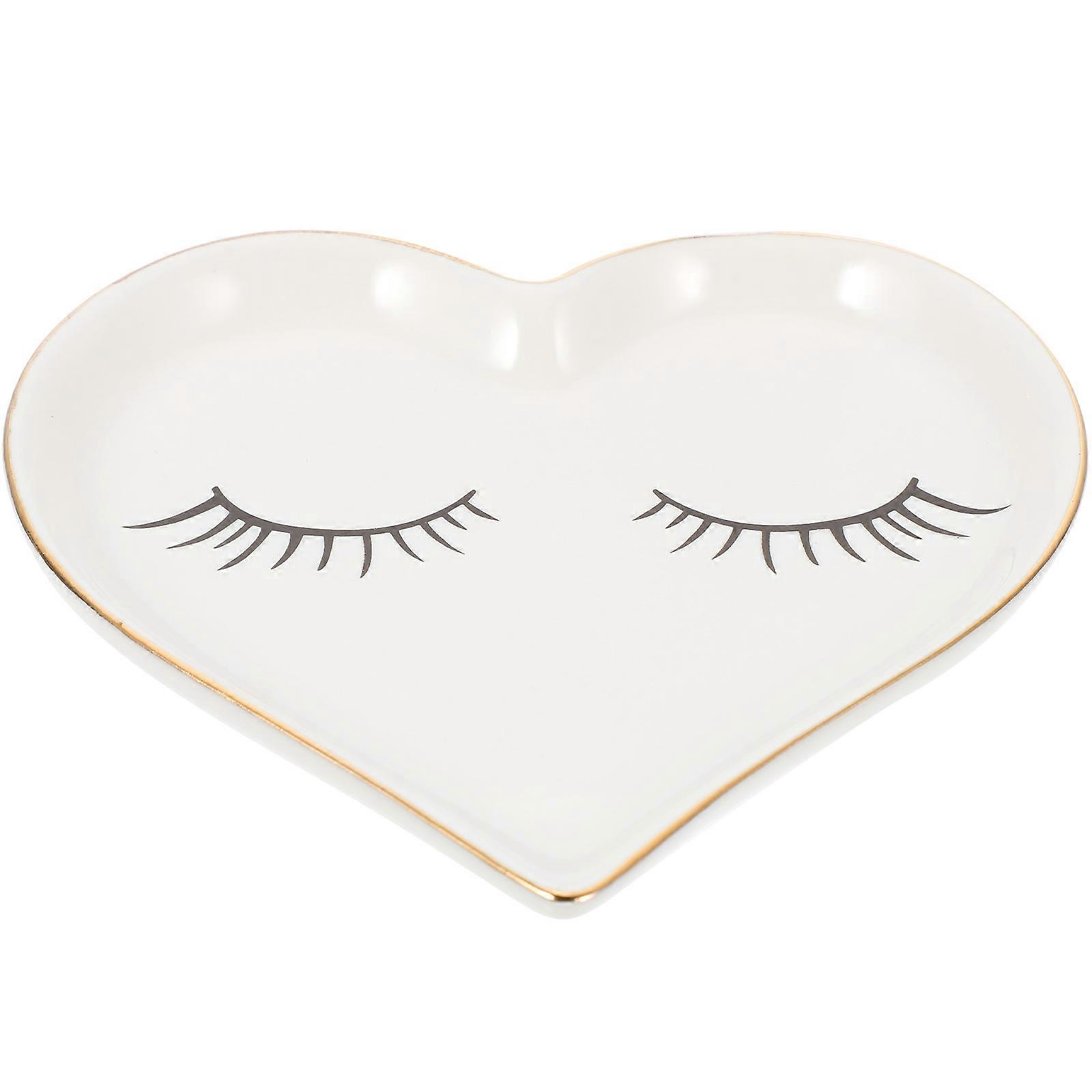 White Ceramic Heart Shape Jewelry Tray for Ring Storage One Piece
