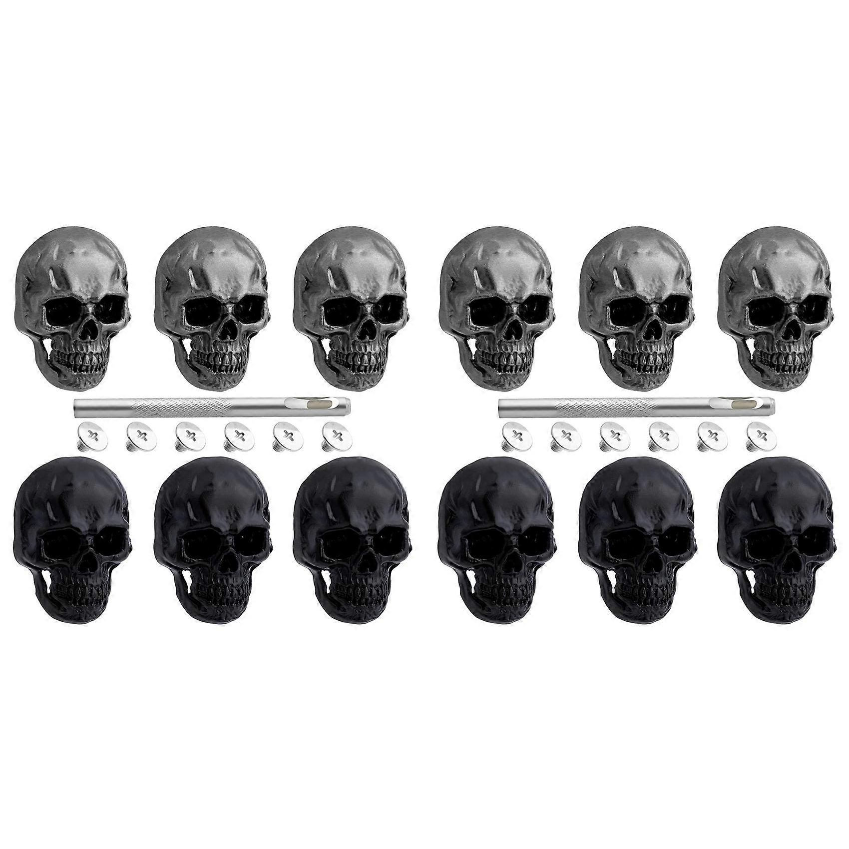 12pcs Skull Rivets Studs for Clothing, Gothic Style Skull Head Buttons Screws with Drilling Tool, 3D Skeleton Pins