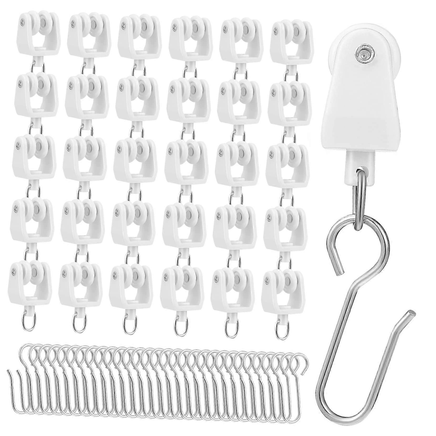 30pcs Curtain Track Rollers with Hooks Smooth Sliding for Easy Window Curtain Hanging