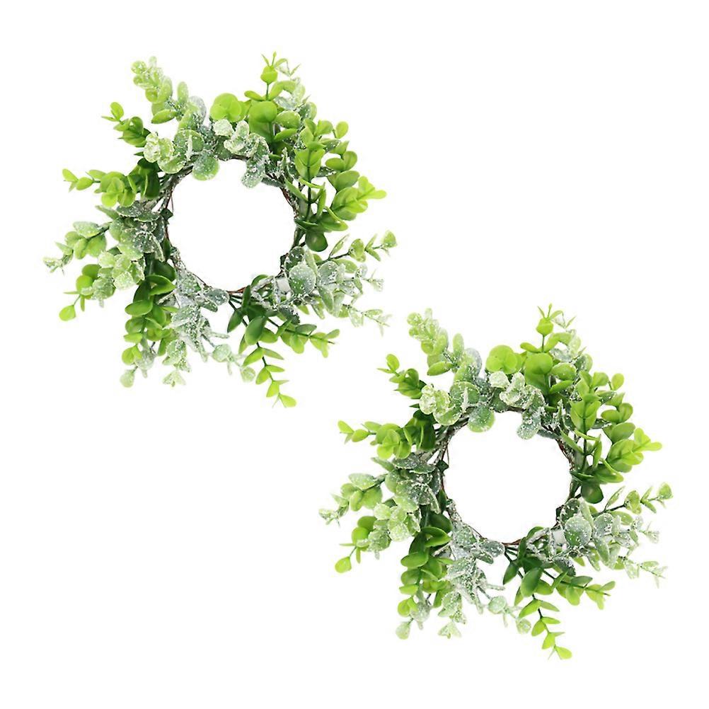 Greenery Candle Ring for Decoration 2Pcs Artificial Easter Candle Wreath