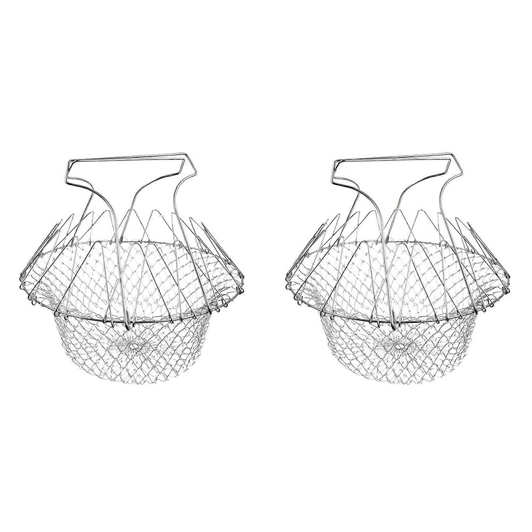 2X Kitchen Multi-Function Poaching Boiling Deep Frying Basket, Household Folding Draining Basket
