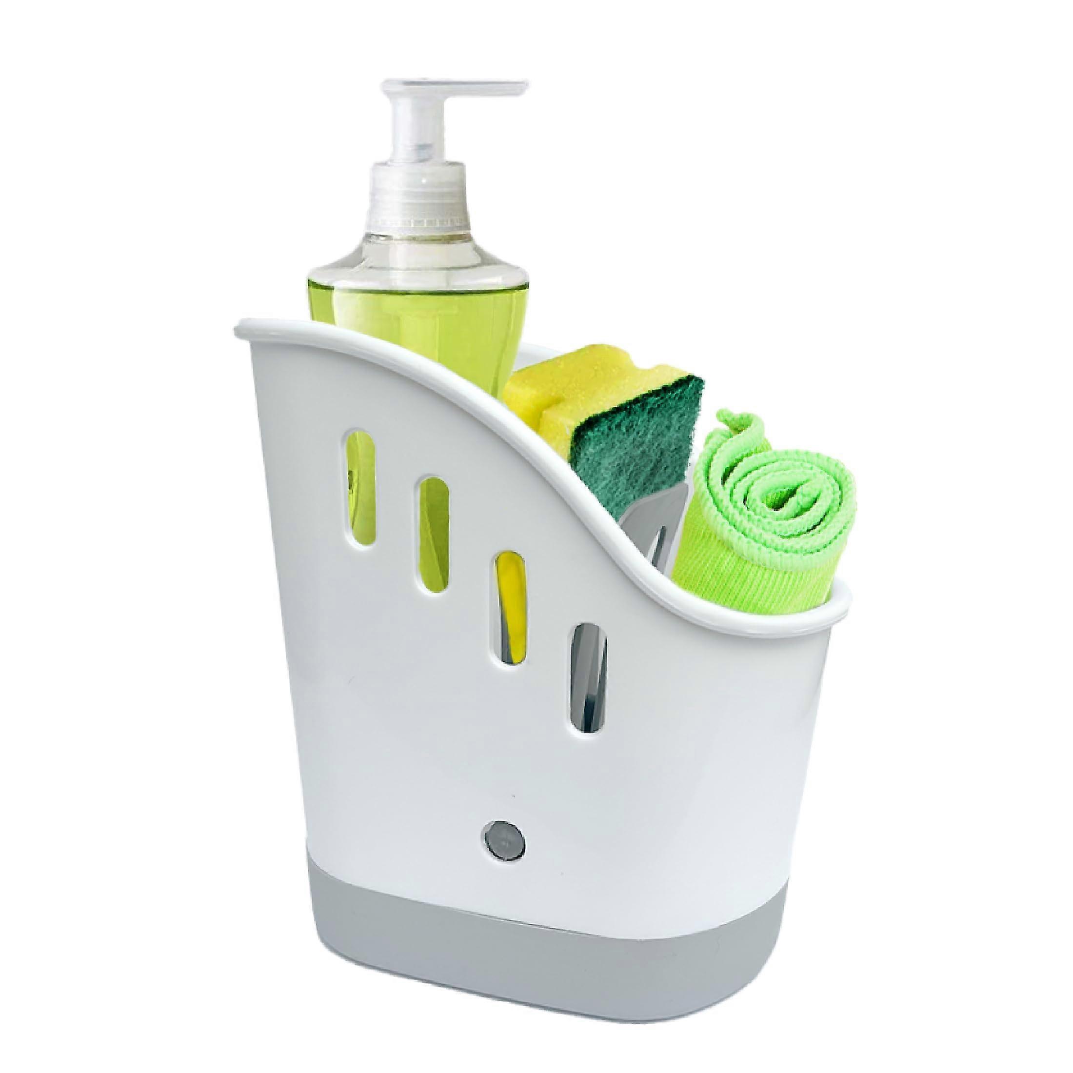 Kitchen Sink Organizer with Sponge and Brush Holder, SpaceSaving Sink Caddy for Hygienic Drainage