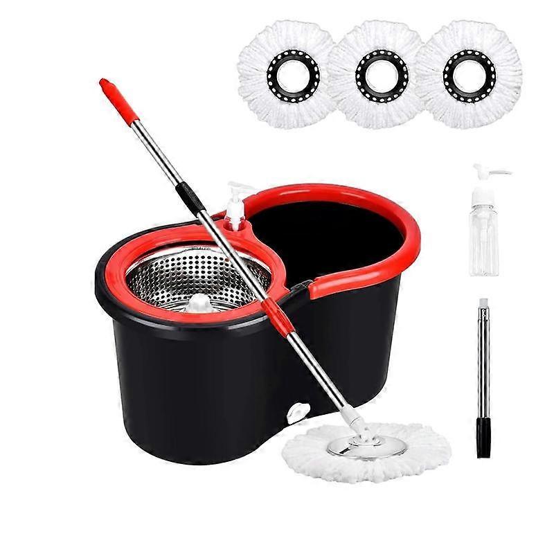 Spin Mop and Bucket with Wringer Set, 360�� Spinning Mop Bucket System with 3 Microfiber Mop Replacement Heads and 61" Stainless Steel Adjust