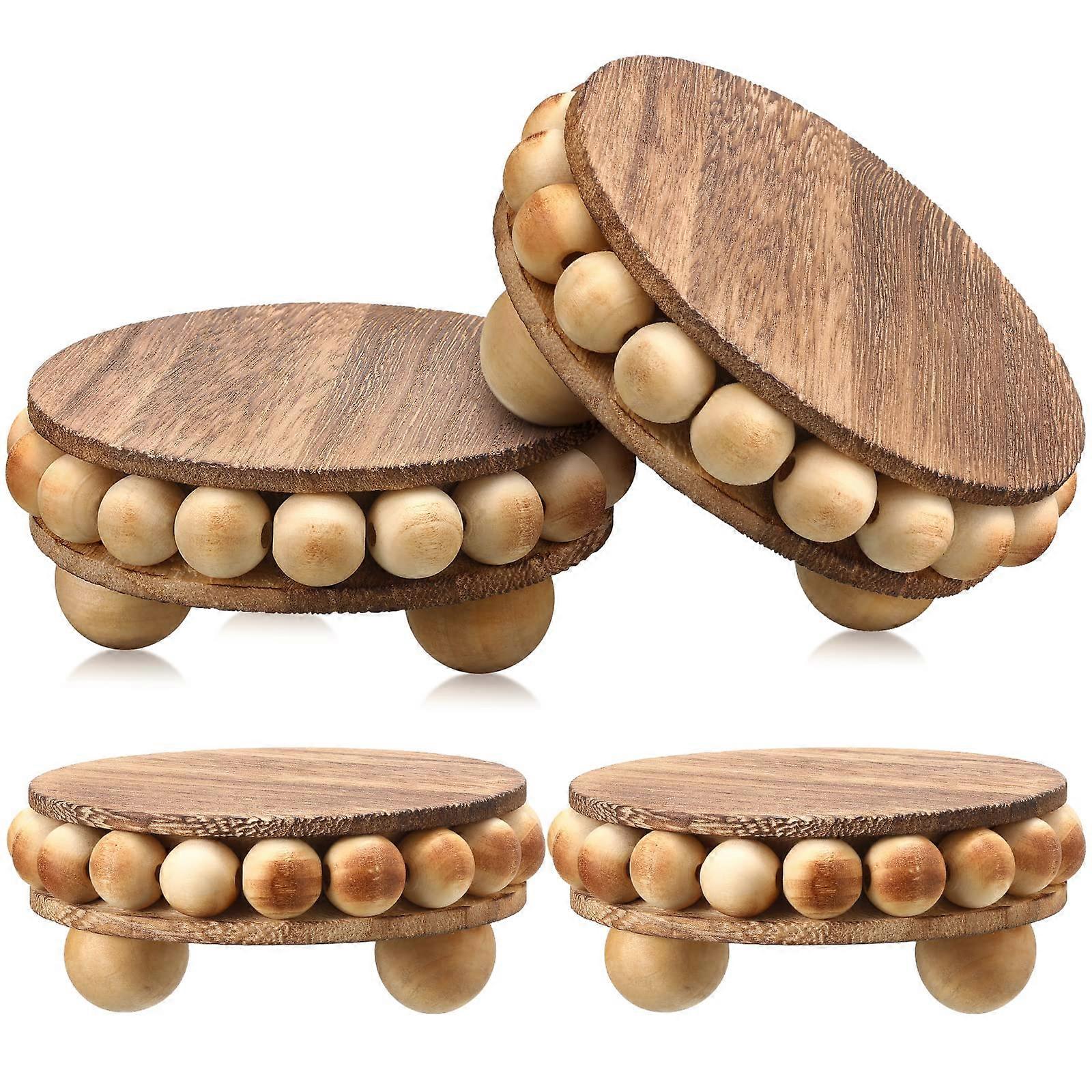 4pcs Wooden Display Risers Farmhouse Decor Stand Rustic Round Pedestal for Kitchen Table