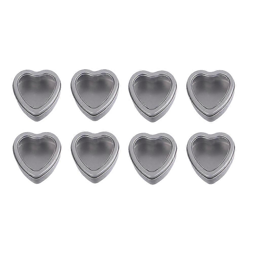 Silver Heart Shaped Candy Box for Storage 8Pcs Transparent Window Tin Cans