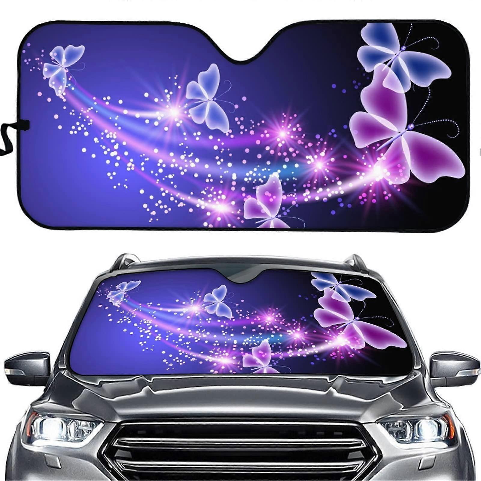 Car Windshield Sun Shade with UV Protection, Foldable Heat Blocking Front Window Shade Pink Purple