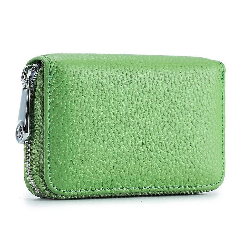 RFID Blocking Wallet  Leather Credit Card Holder with Zipper Light Green Small Size