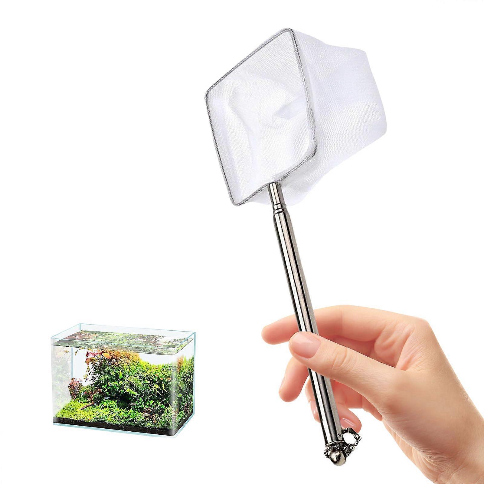 Aquarium Fish Net with Telescoping Handle, Ergonomic Grip, FishFriendly Square Net for Small Tanks