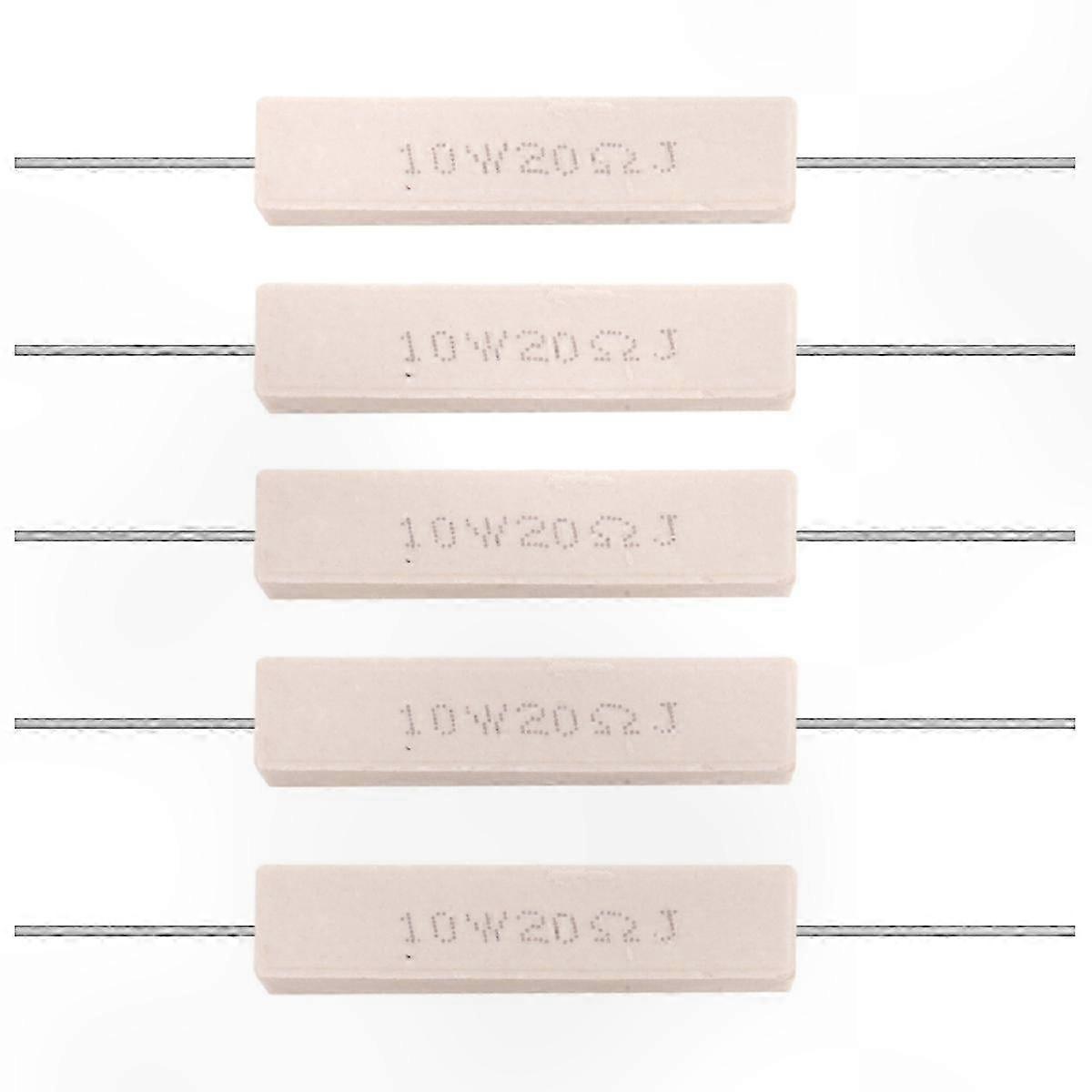 10W 5-Pack Wirewound Ceramic Cement Resistor, 20 Ohm 5% Tolerance
