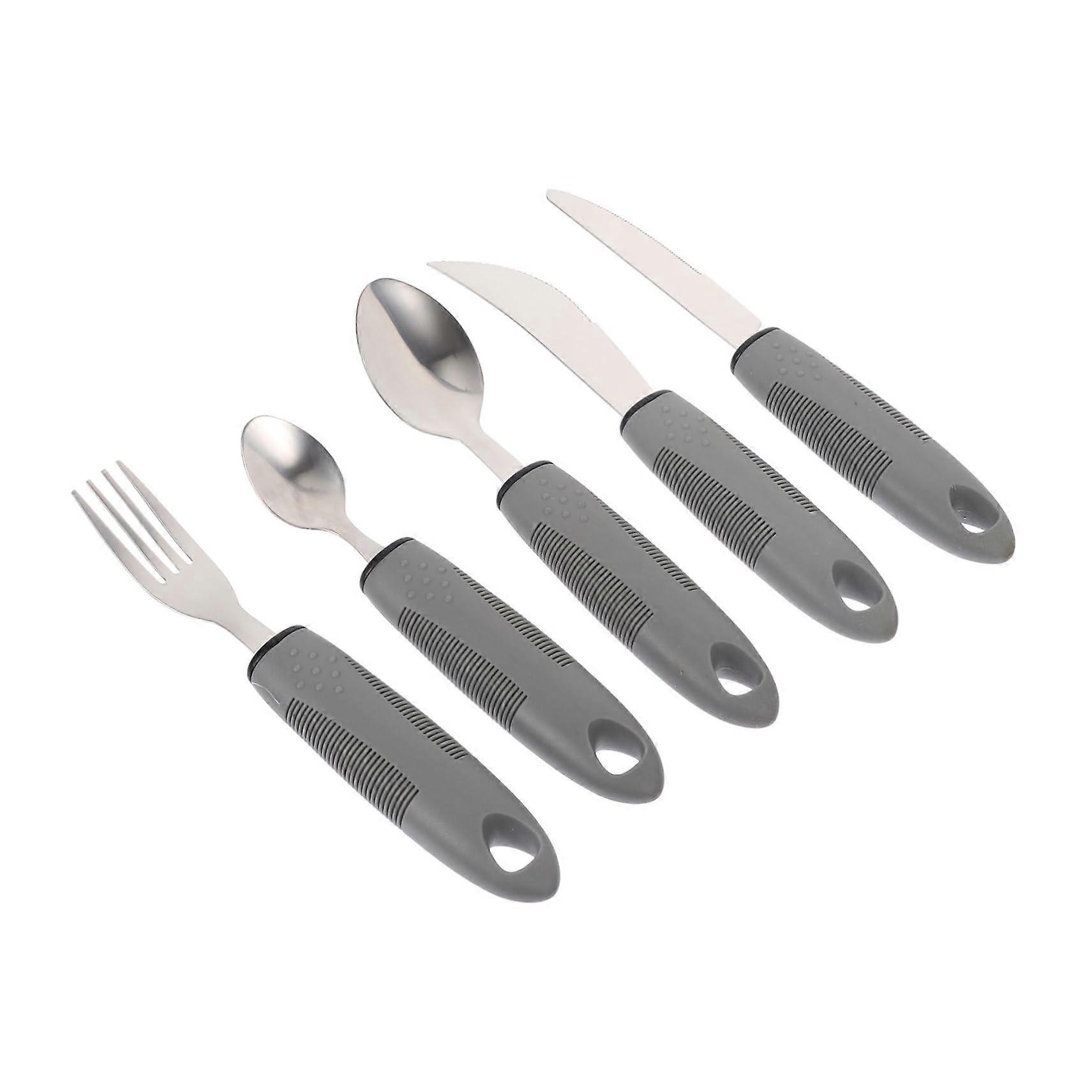 Adaptive Utensils for Elderly with Ergonomic Widened Grip, Lightweight Stainless Steel Silverware Set