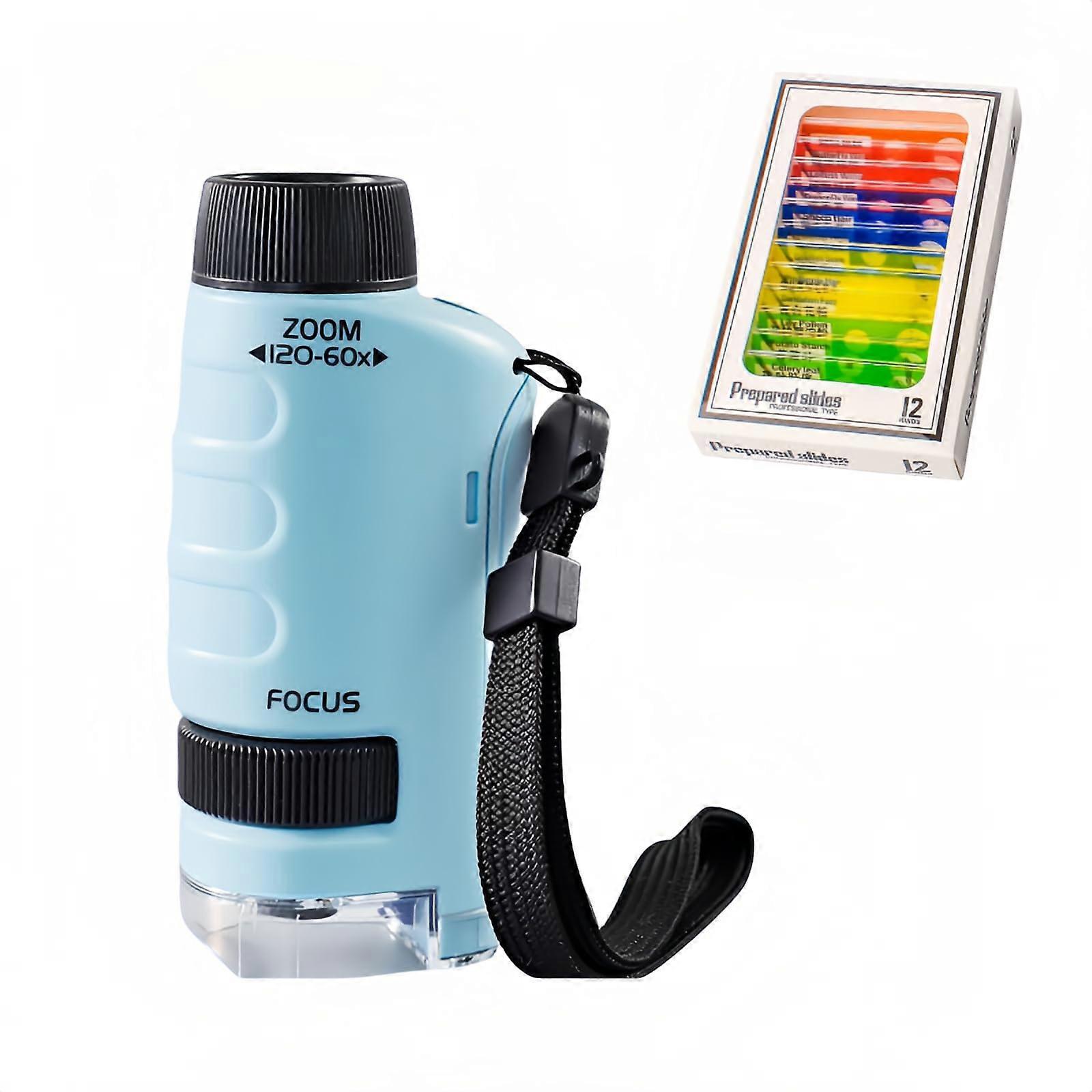 Kids Microscope 60x120x PocketSized Blue Portable Design with Ergonomic Handheld Grip for Students