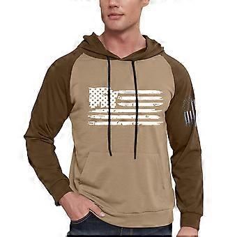 Casual herenhoodie met trekkoord - Lange vlagprint met zakken - Lichtbruin - Maat XXL