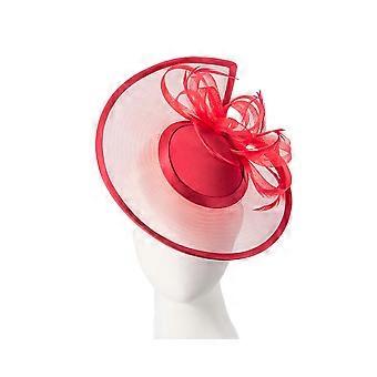 Custom made red pillbox hat with feathers K4806R
