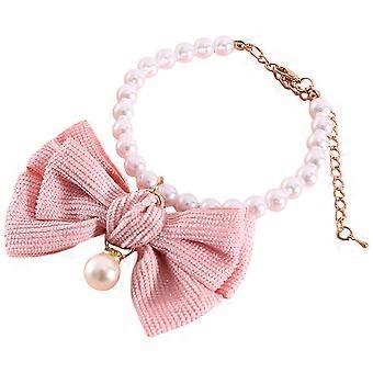 Delicate Pearl Cat Collar Bowknot Collar for Puppy and Kitten 1 Piece