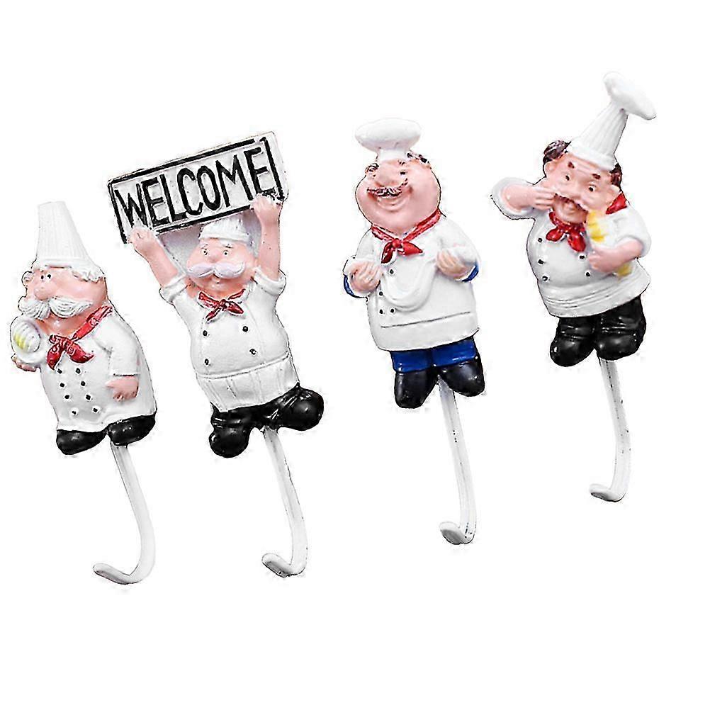 Chef Modelling Hook Non-Punching Hooks for 4Pcs Kitchen Organizer