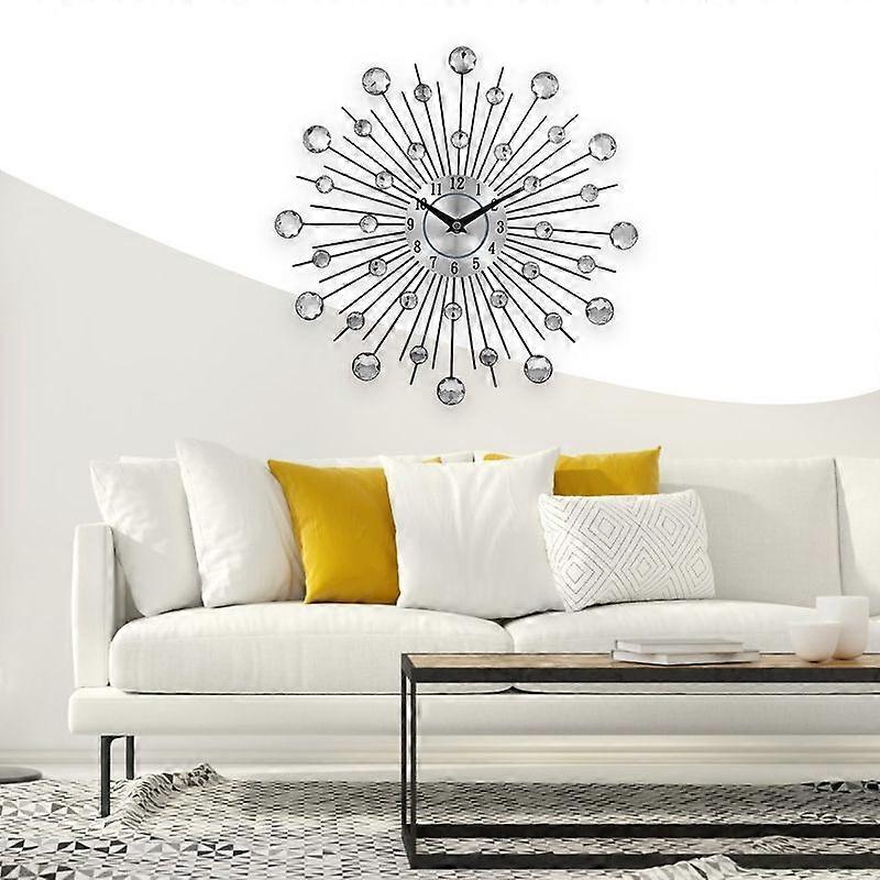 Crystal Silver Wrought Iron Wall Clock