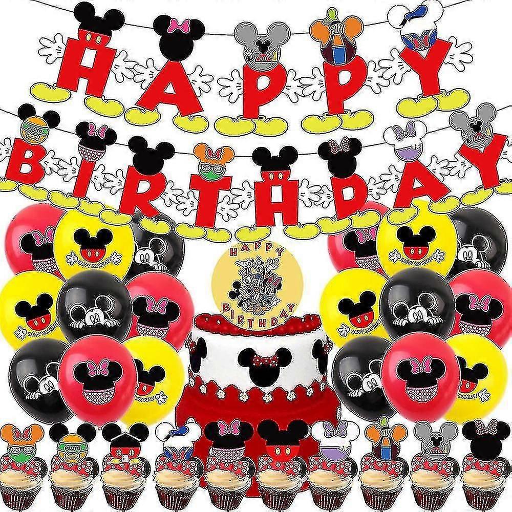 Mickey Mouse Theme Birthday Party Decoration Balloons Banner Bunting Cake Toppers Set