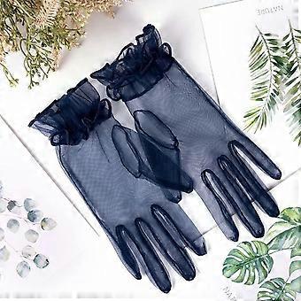 Kurze Damen-Handschuhe für Abschlussball, Teeparty, Vintage-Tüll, Mädchen-Hochzeitshandschuhe, Marineblau, Einheitsgröße (FG-02-Marineblau)
