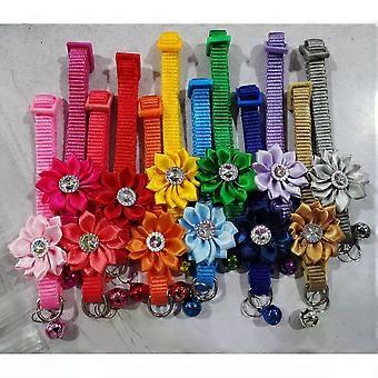 Daisy Flower Bow Tie Adjustable Kitten Cat Collar With Bell And Snap Buckle
