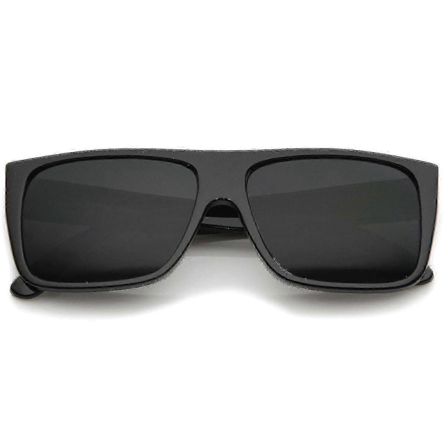 Retro Flat Top Wide Temple Eazy E Style Rectangle Sunglasses 57mm