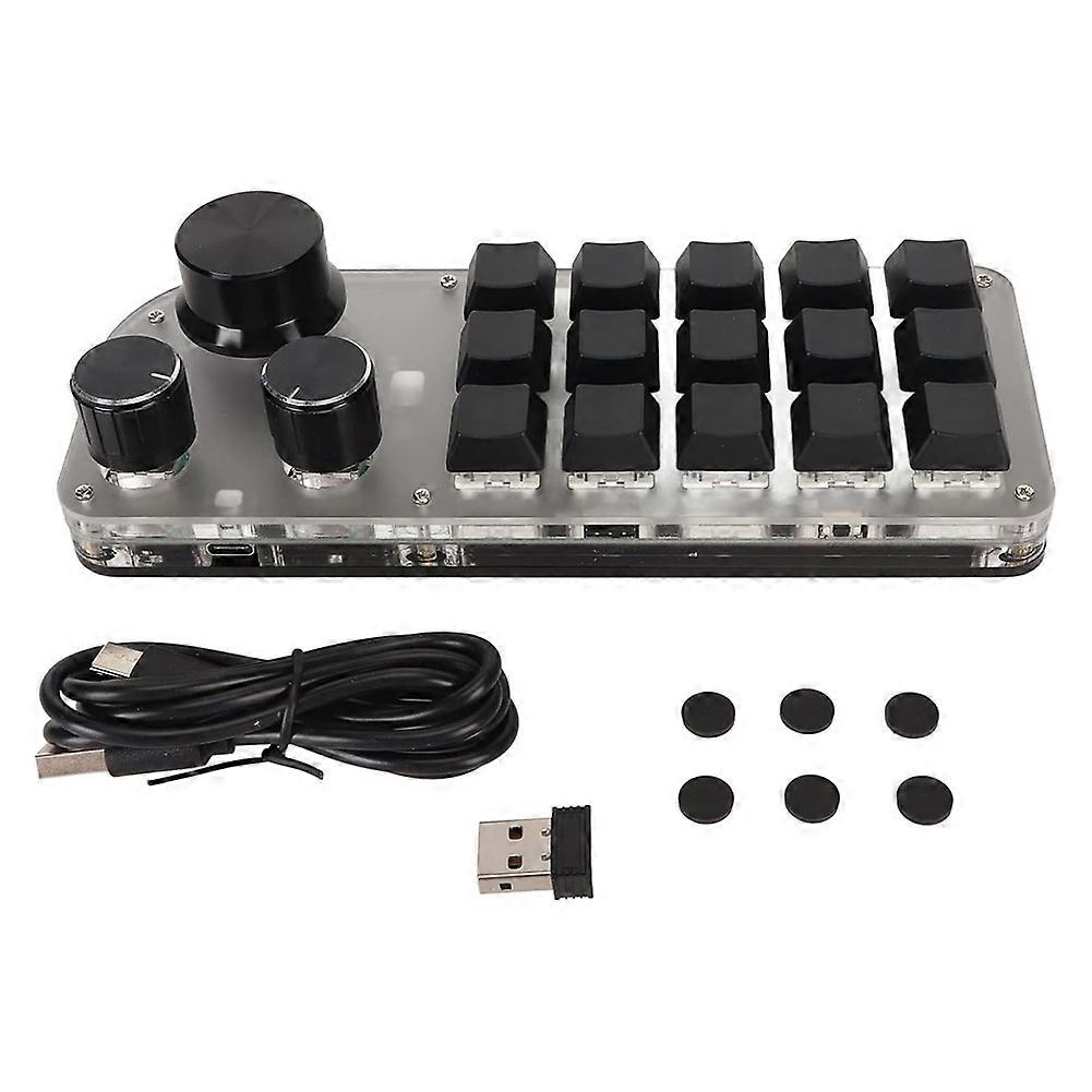 15 Keys 3 Knobs Macro Programmable Keyboard, 3 Connection Modes One Handed Macro Mechanical Keyboard