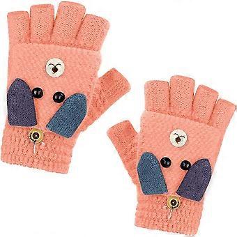 Kids Convertible Fingerless Gloves, Soft Acrylic Knitted Mittens with Flap, Warm for Outdoor Activities Ages 5-10