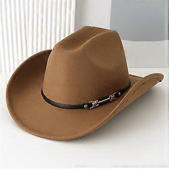 Western-Cowboyhut für Damen und Herren, Vintage-Filz-Cowgirlhut mit breiter Krempe, Bowler-Cap, Farbe Camel #70, Einheitsgröße