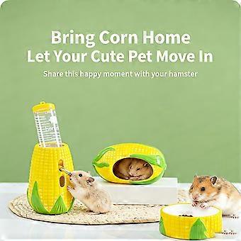 Keramik-Hamster-Habitat-Set für Kleintiere, 3-teiliges Set mit Futternapf und Unterschlupf für Käfig und Futterbereich, mehrfarbig