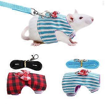 Sangle de poitrine en corde de traction pour petits animaux, quadrillage rouge et rayures bleues, 2 pices