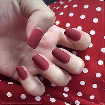 False Nails, Matte Red Long Coffin, 24 Pcs Assorted Sizes Full Cover, With Double Sided Adhesive, ABS Plastic, Storage Bag