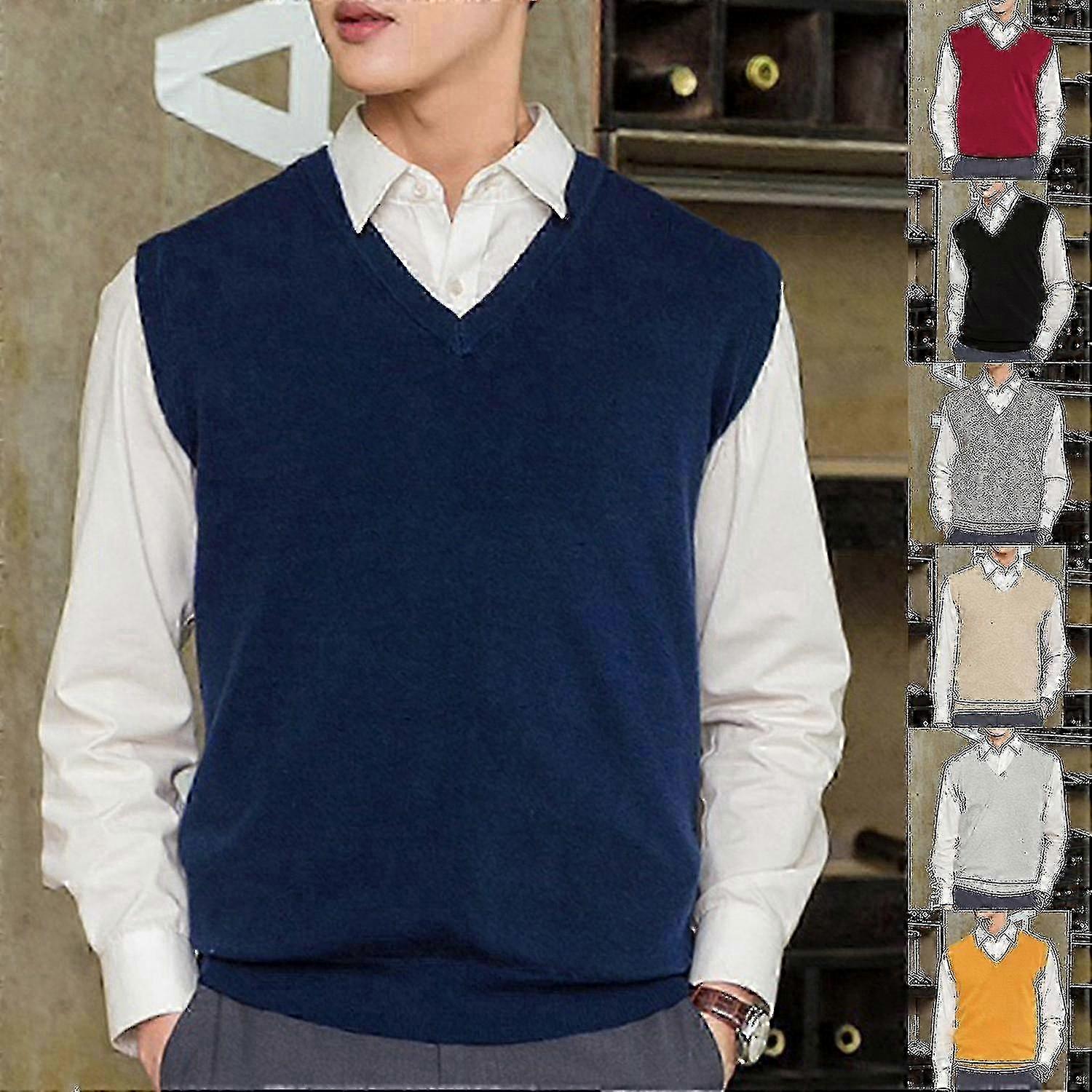 Warm Men's V-Neck Sleeveless Waistcoat Solid Color Loose