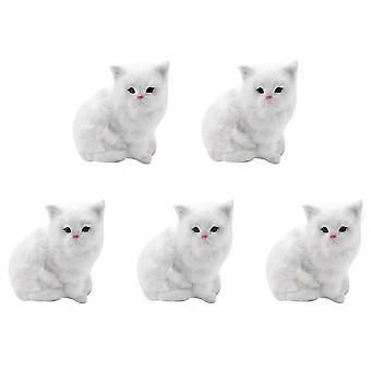 5 gatos persas blancos de peluche realistas y lindos, juguetes de simulación para decoración de mesa para niños y niñas.