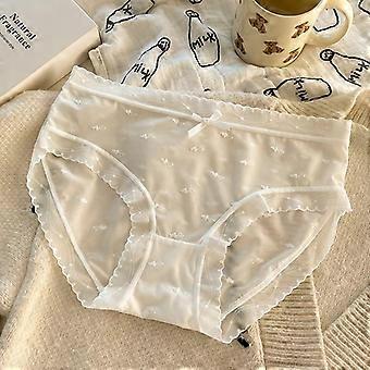 Women Mid Waist Ice Silk Lace Solid Color Antibacterial Crotch Comfortable Ladies Panties