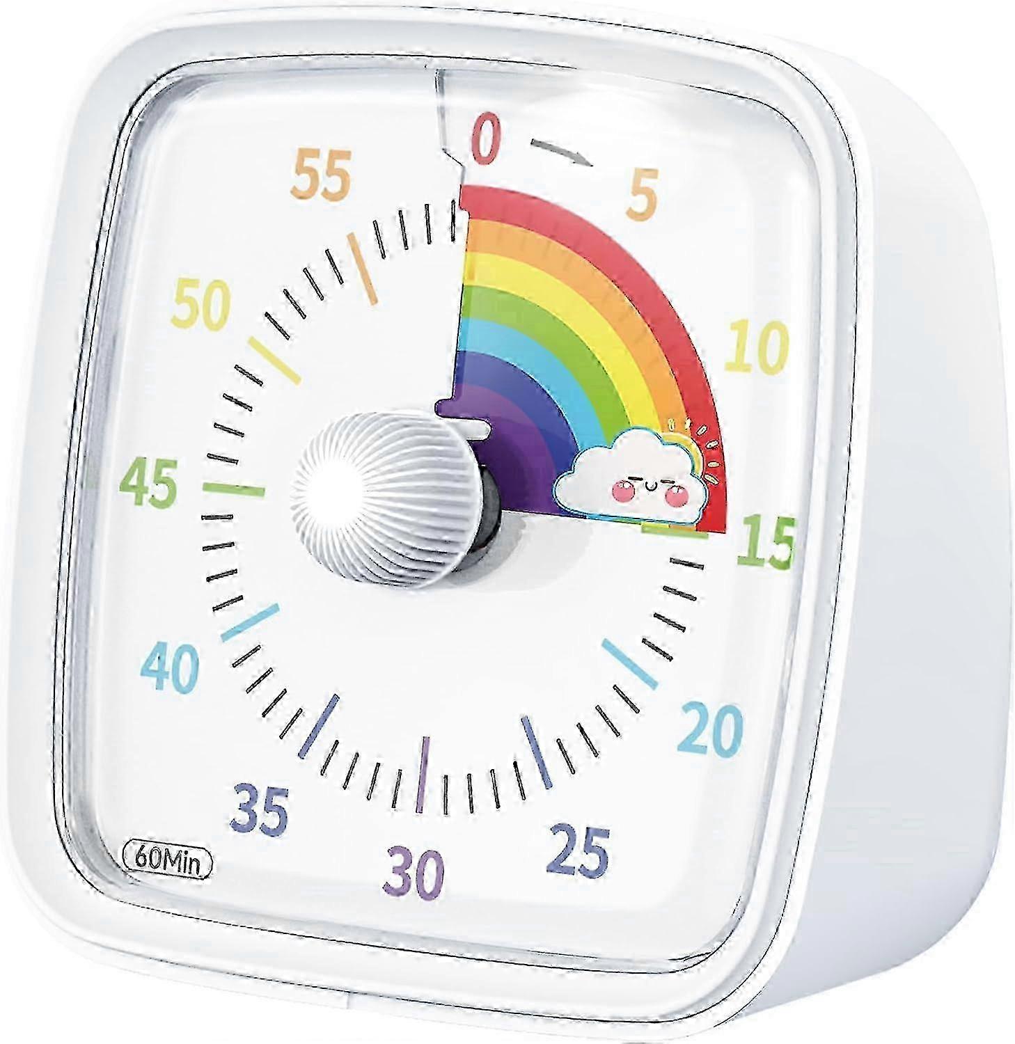 Visual timer with night light, 60-minute countdown timer, silent classroom timer, school, or workplace [White Rainbow]